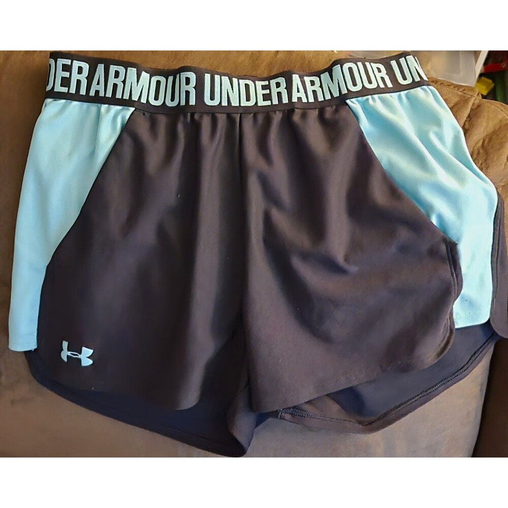Under Armour HeatGear Women’s Athletic Shorts Black/Blue Colorblock Loose Fit